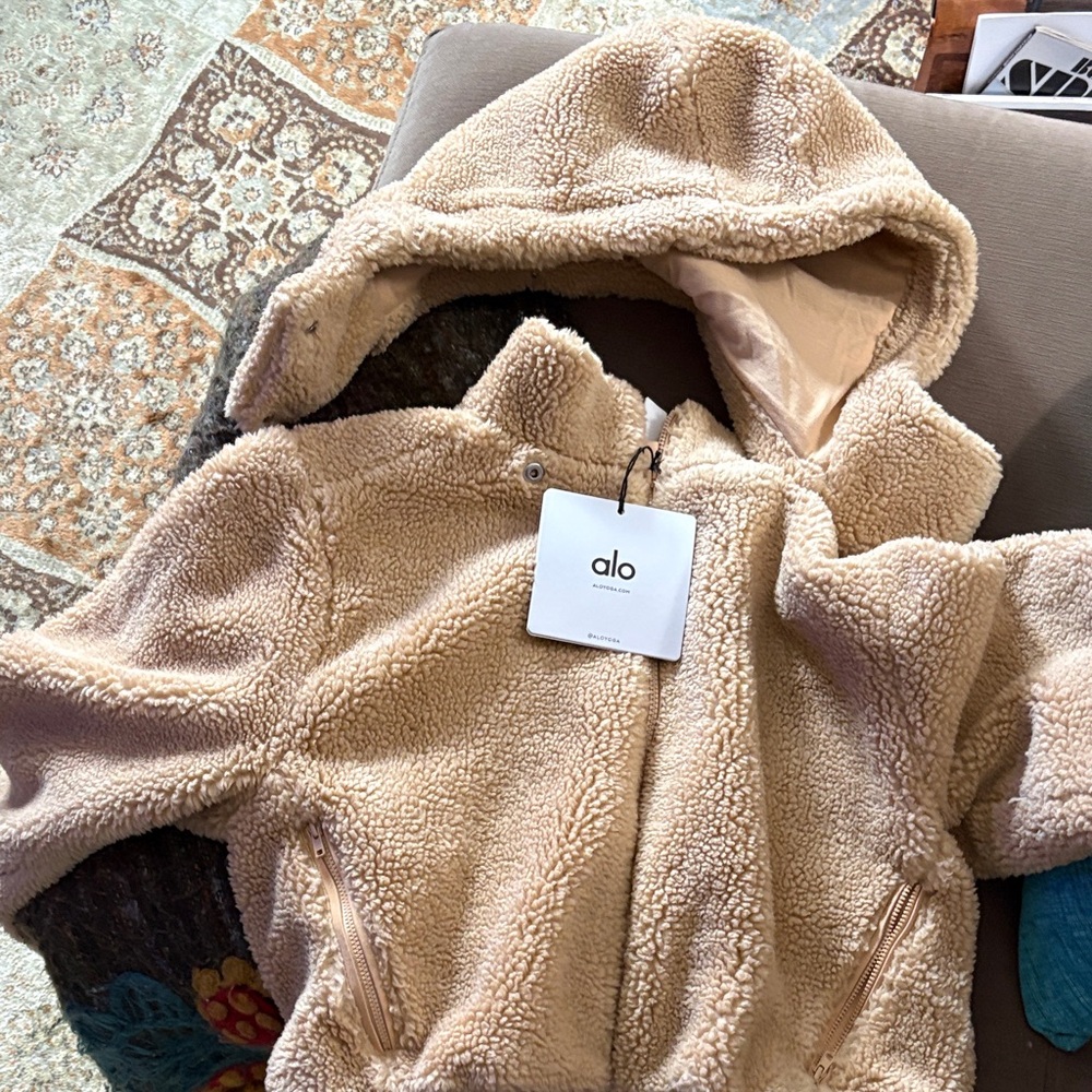 Alo Tan Sherpa Small New Hoodie